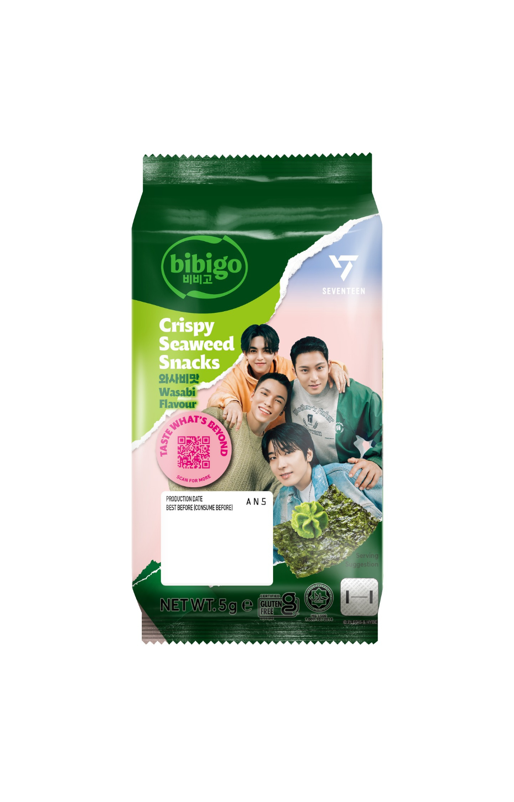 Bibigo Crispy Seaweed Snacks Wasabi Flavor - 5 gm