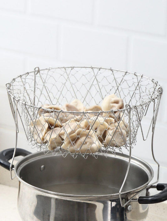 Stainless Steel Foldable Frying Strainer, Multifunctional Strainer Mesh Cooking Strainer (22cm)