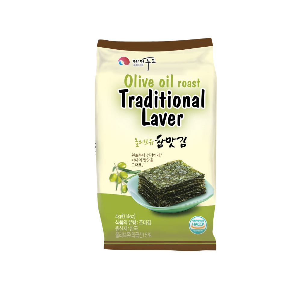 K Food Traditional Laver Olive Oil Roasted Seaweed Snack - 4 gm