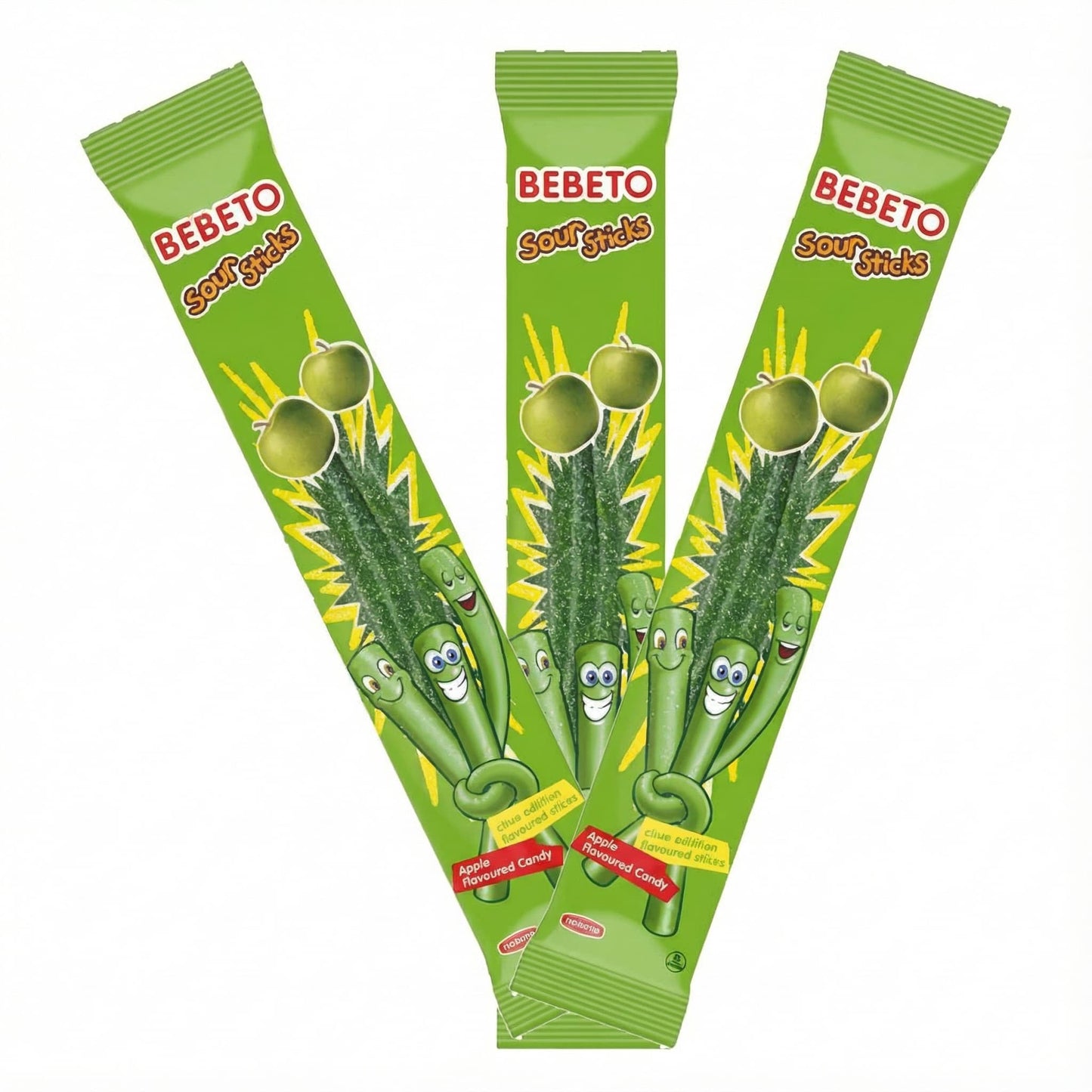 3 bags of  Bebeto Sour Sticks Apple – Soft Chewy Candy Three bags