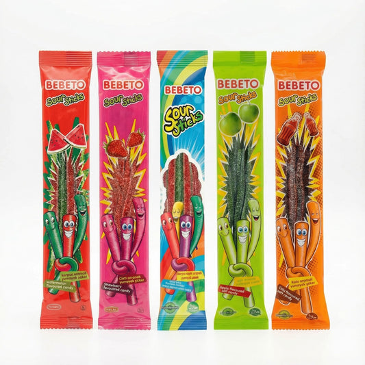 باقة بيبيتو سور ستيكس مشكّلة – بطيخ، فراولة، فواكه مشكلة، تفاح وكولا (5 حبات)

