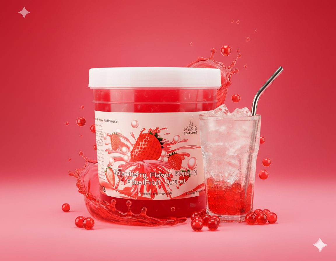 Delicious Strawberry Popping Boba Pearls made with Real Fruit Sauce 1.3 kg