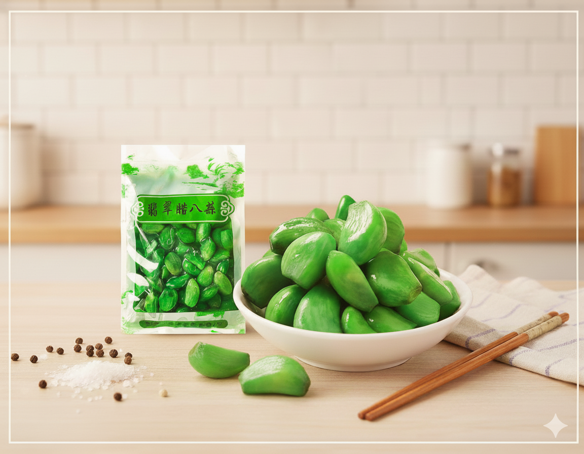 Laba Garlic, Jade Garlic, Fresh Green Garlic, Pickled Vegetable, Pickled with Vinegar, Pickled Garlic,Sweet and Sour Garlic, Hot and Sour Garlic (Large 250g,1 bag)