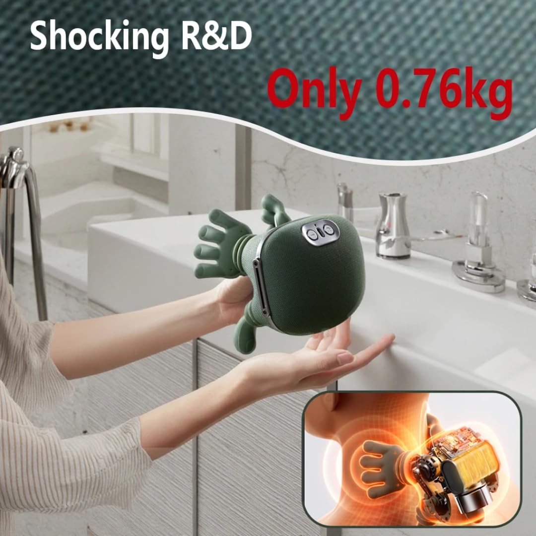 ZoserX - Bionic Heated Massager, Wireless Portable Shiatsu Neck and Back Massager, Electric Deep Tissue 4D Kneading Massage, Simulated Human Hand Design for Pain Relief and Muscle Relax