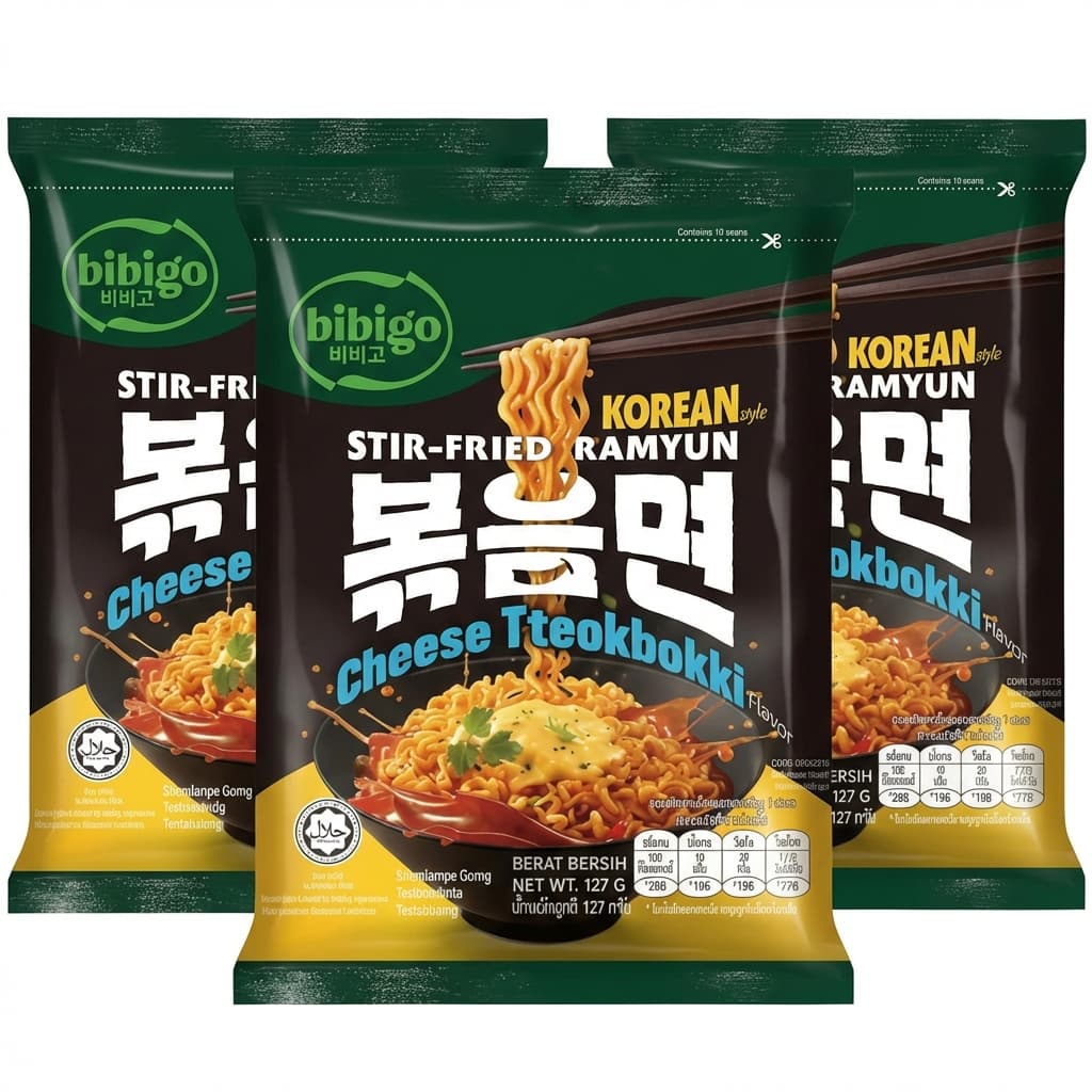 3 راميون توكبوكي الكوري المقلي بنكهة الجبن من بيبيجو 3 × 127 جم