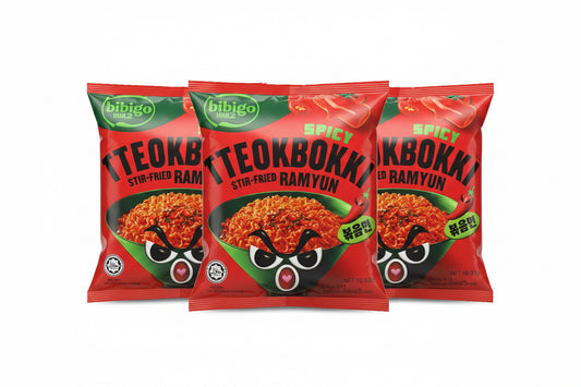 3 Bibigo Korean Stir Fried Ramyun Spicy Tteokbokki Flavor - 122 gm