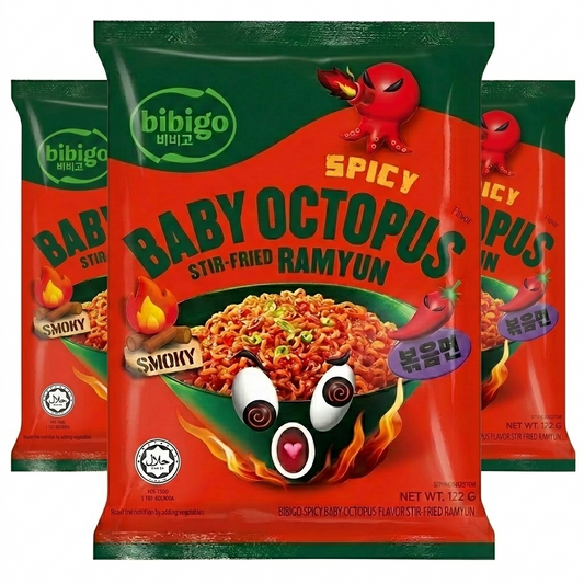 3 Bibigo Korean Stir Fried Ramyun Baby octopus Flavor - 122 gm