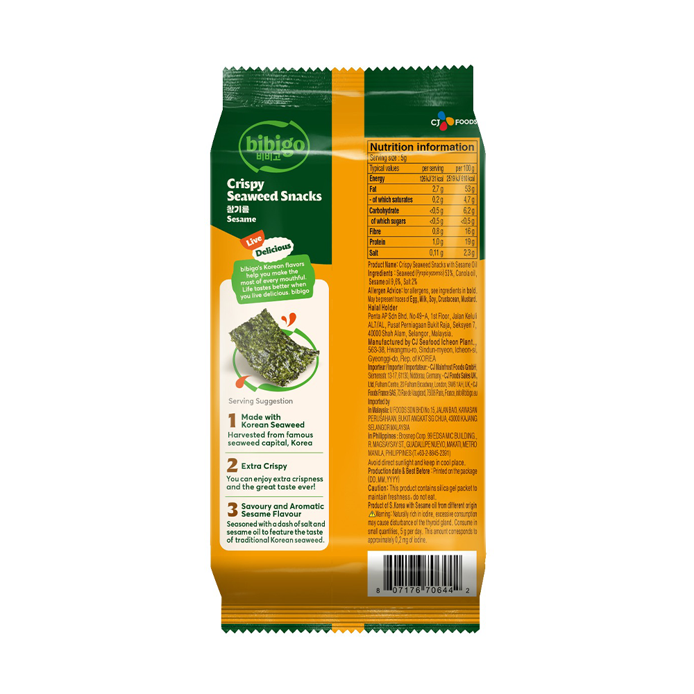 Bibigo Crispy Seaweed Snacks Original Flavor - 5 gm