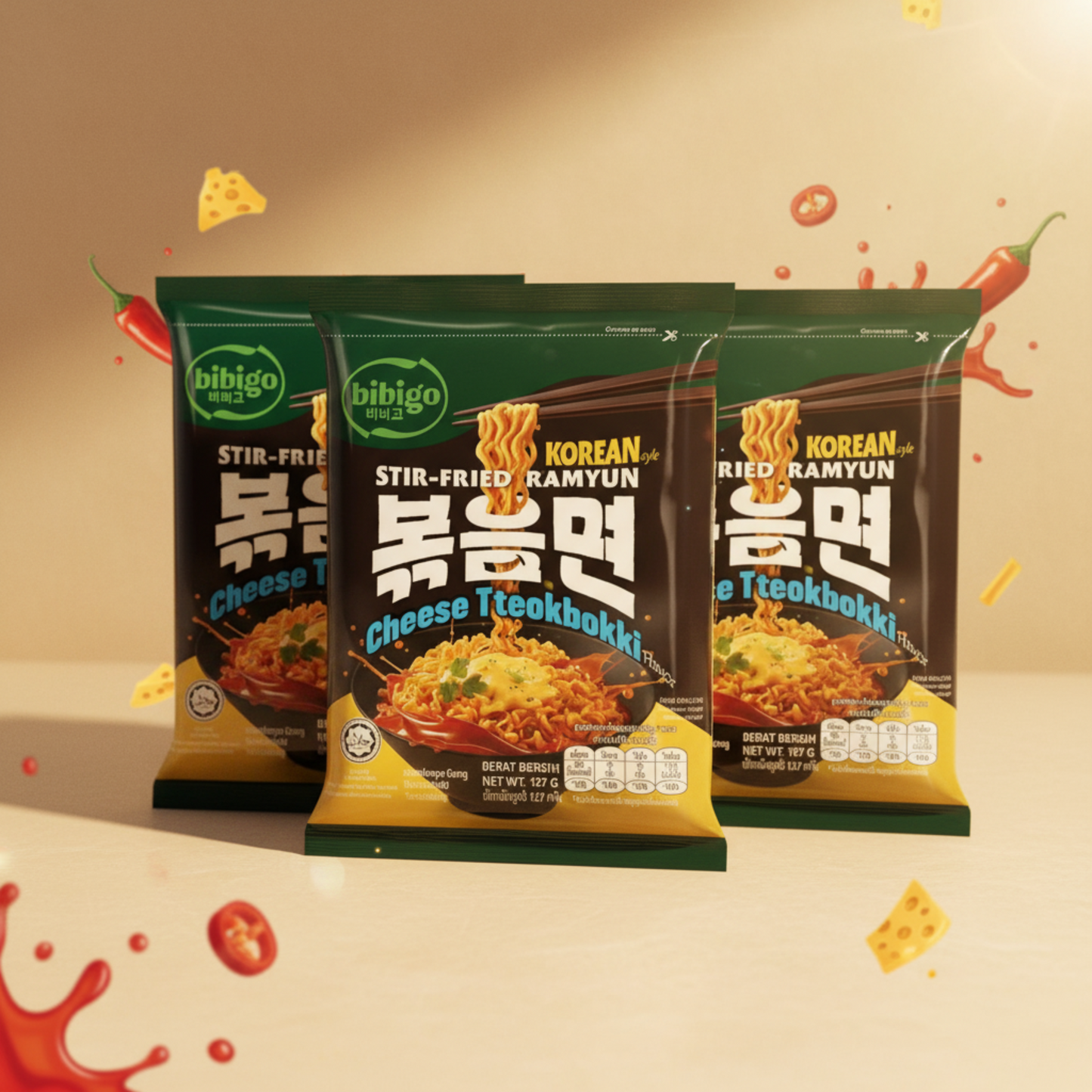 Bebejo Korean Fried Ramyon Tukbuki Cheese Flavor 3 x 127g - 127g