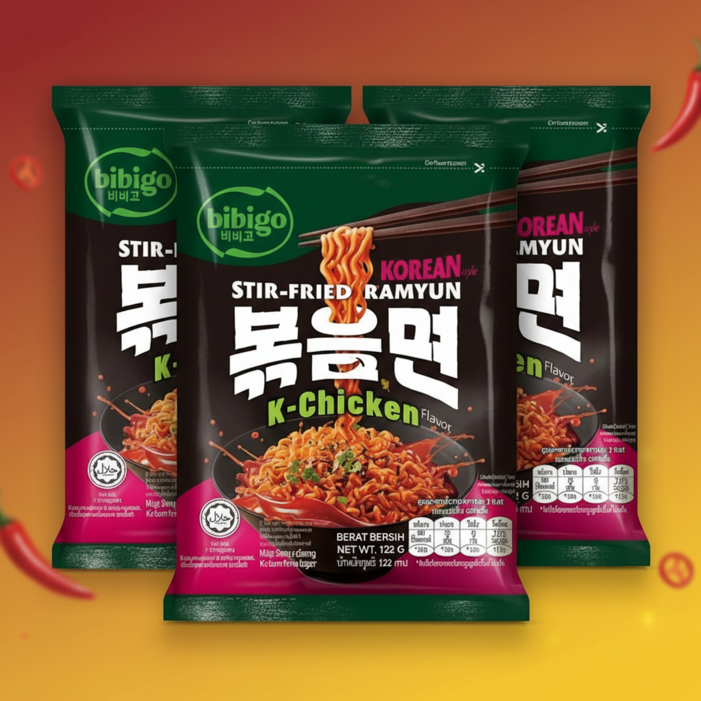 Bebejo Korean Fried Ramyon Kimchi Flavor - 3 x 122g - 122g