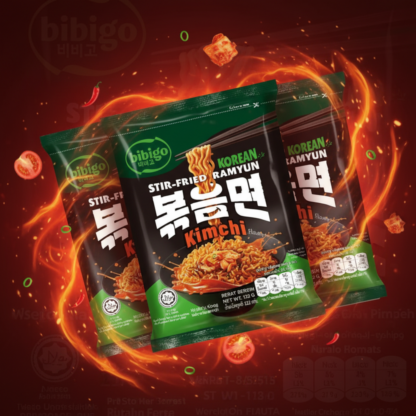  3 راميون مقلي كوري بنكهة الكيمتشي من بيبيجو - 122 جم